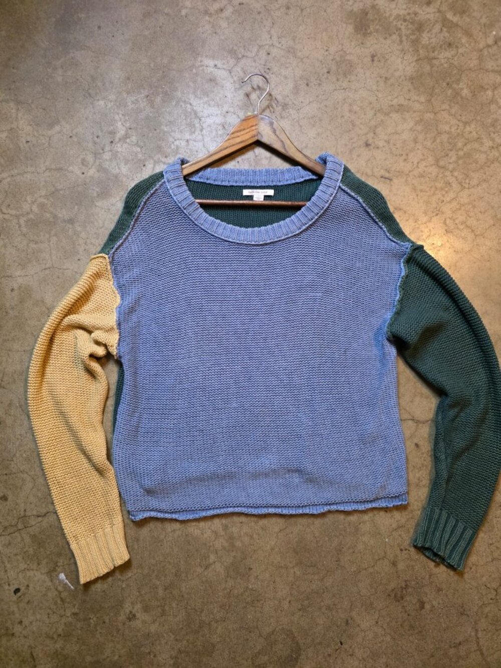 American Eagle Women’s Colorblock Cropped Sweater Blue Green Yellow Size Small